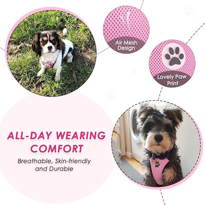 Lukovee Dog Seat Belt for Car, Adjustable Dog Car Harness for Large Medium Small Dogs, Soft Padded & Breathable Mesh Dog Seatbelt with Car Strap and Carabiner (A-Pink,S)