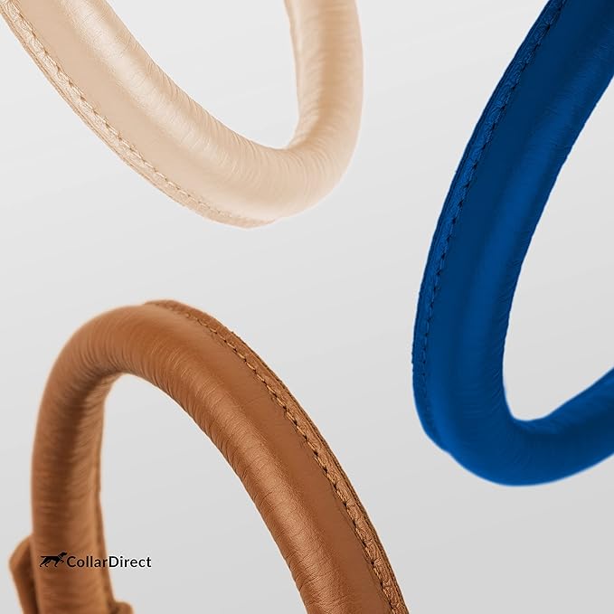 CollarDirect Rolled Leather Dog Collar, Soft Padded Round Puppy Collar, Handmade Genuine Leather Collar Dog Small Large Cat Collars 13 Colors (11-14 Inch, Deep Blue Textured)