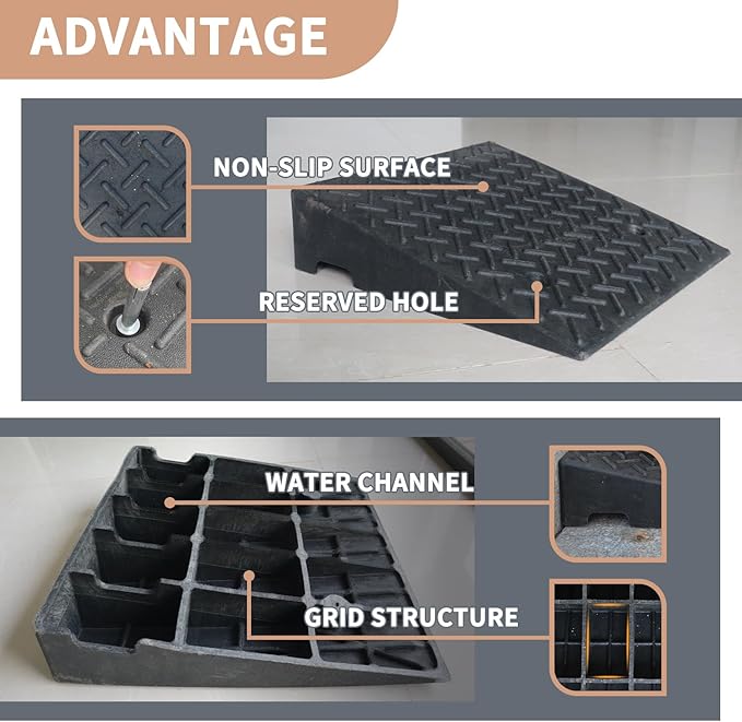 2 Pack 6.7" Rise Rubber Curb Ramps for Driveway Heavy Duty Loading Rubber Curb Ramps 19.68" L x 19.68" W Threshold Ramp for Sidewalks Shed Entry Cars Motorcycles Lawn Mowers 7000lbs Load Capacity