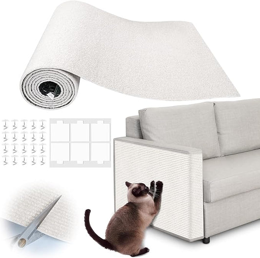Cat Scratch Furniture Protector - 118" x 17" Trimmable Self-Adhesive Cats Claws Scratch Pads, DIY Cat Climbing Couch Protector for Scratch Post Cat Tree Replacement Indoor (Cream White)