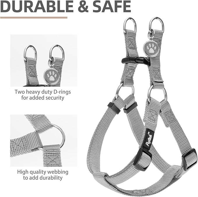 PUPTECK No Pull Dog Harness Soft Adjustable Basic Nylon Step in Puppy Vest Outdoor Walking with ID Tag, Grey, XS