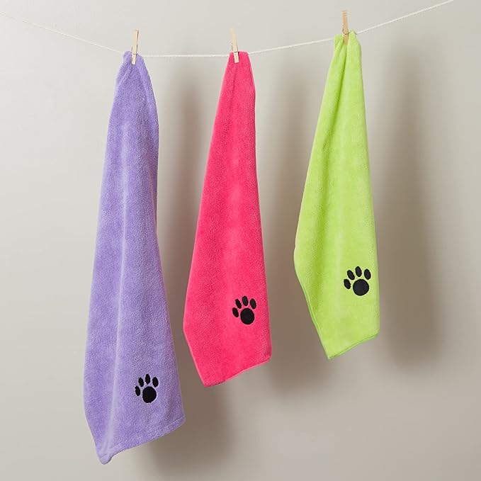 Bone Dry Pet Grooming Microfiber Towel, Embroidered Collection, X-Large,41x23.5, Lavender