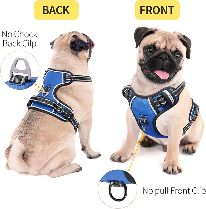 HEELE Dog Harness, No Pull Adjustable Padded Reflective Harness for Small Medium Large Dogs with Handle for Walking Training, Blue, M