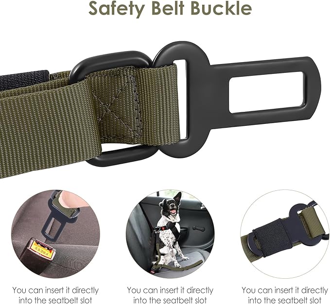 Hotsky Tactical Dog Leash Heavy Duty for Medium Large Dogs That Pull,4-6Ft Strong Bungee Shock Absorbing No Pull Dog Leash with Padded Double Handle and Car Seatbelt,Army Green