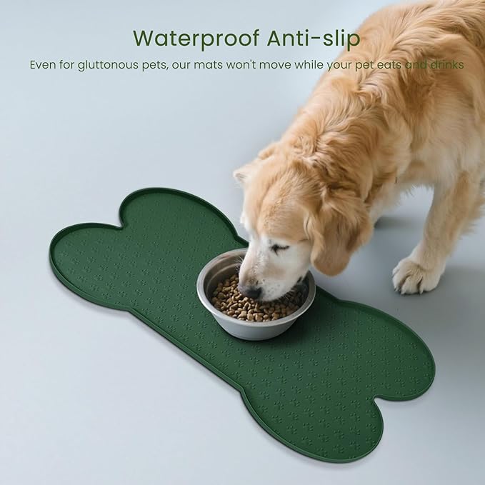 Dog Food Mat Anti-Slip Silicone Dog Bowl Mat Thicker Pet Placemat Waterproof Cat Feeder Pad with Raised Edge Puppy Kitten Feeding Mats Suitable Small Medium-Sized Dogs Cats Eating Tray