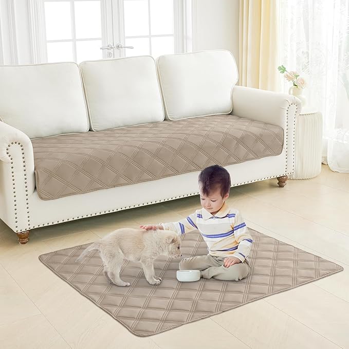 Smiry Waterproof Dog Bed Cover Blanket 68x82, Soft Reversible Pet Blanket, Washable Leakproof Cats Dogs Couch Cover for Sofa, Couch, Furniture, Lattice, Taupe/Taupe