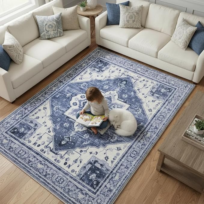 Muddy Mat짰 Admiral 5ft x 7ft Washable Area Rugs for Living Room, Bedroom & Dining Room ??Modern Soft Low Pile Non Slip Carpet ??Pet Friendly Waterproof Foldable Rugs for Home