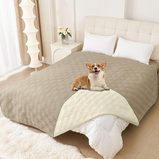 hyha Waterproof Dog Blanket, Reversible Pet Bed Blanket, Soft Sofa Couch Cover for Dogs Washable, Waterproof Pet Couch Covers for Sofa Puppy Cats Furniture Protector(82"x102", Taupe/Beige)