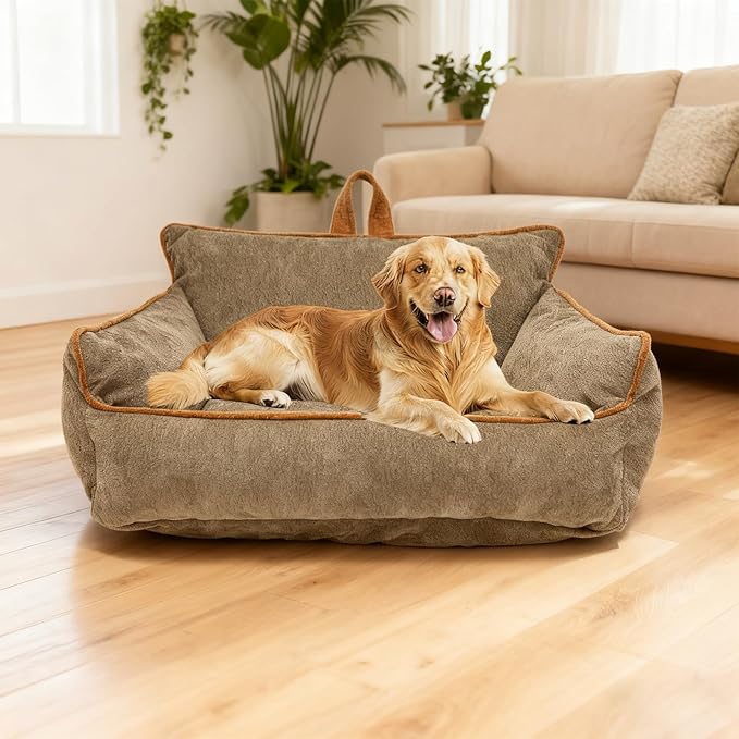 Orthopedic Dog Bed with Memory Foam, Washable Plush Pet Bed for Small, Medium & Large Dogs, Cozy Bolster Crate Dog Bed for Joint Support & Comfort.(Brown)