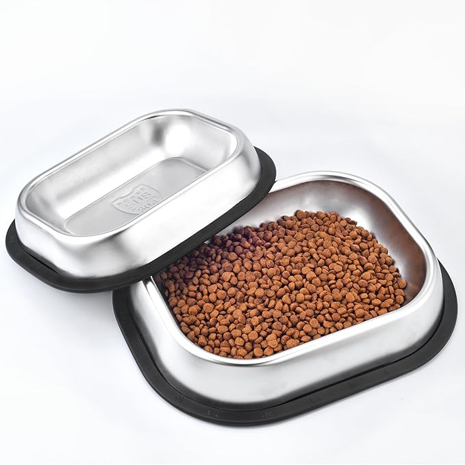 304 Stainless Steel Metal Food Dishes, with Cleaning Kit, Shallow Dog Food Bowls, Feeder Dog Bowls Water Bowl, for Small/Med Sized Cats Dogs (8.2 inch/2 Bowls)