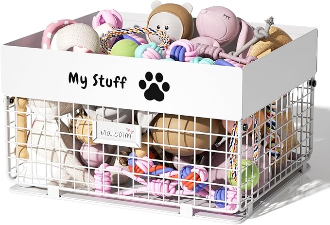 Dog Toy Box- Metal Large Dog Toy basket for Small Dog - Dog Toy Storage Bin for Pet - Personalized Large Dog Toy Basket for Puppy and Pet- Dog Toy Organizer Holder Boxes for Living Room
