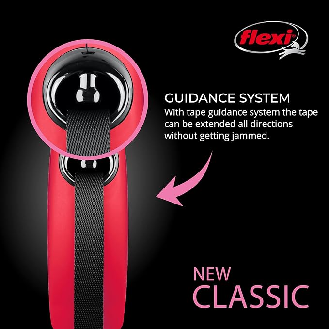 FLEXI New Classic Tape Retractable Dog Leash for Extra Small Dogs Upto 26 lbs. – 10 ft., Red | Tangle Free Pet Walking Leash with One-Handed Brake, Pause, Lock|German Quality Product