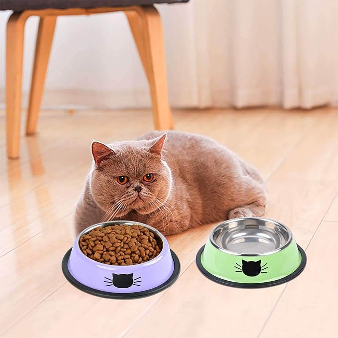Cat Bowls,Stainless Steel Cat Water Food Bowl,Puppy Feeding Bowl,Set of 3 Shallow Pet Bowl Rubber Base Non Slip Small Dogs Feeder Bowls