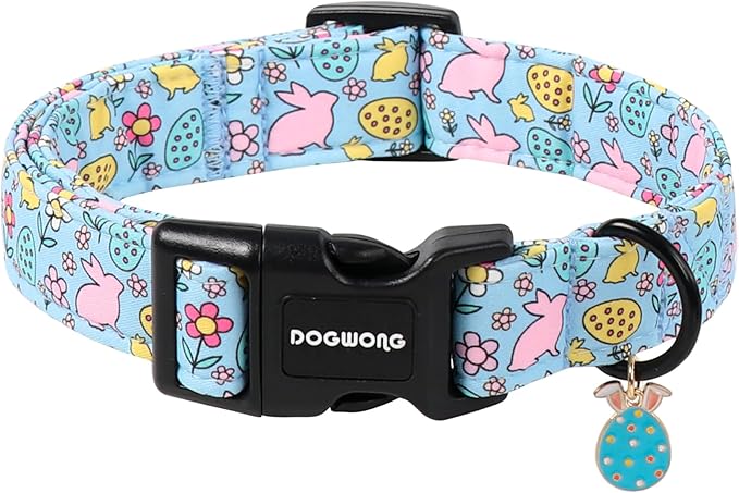 DOGWONG Easter Dog Collar-Cute Blue Easter Bunny Dog Collar, Easter Egg &Rabbit Pet Collars Puppy Collar Gifts with Quick Release Buckle for Girl&Boy Dogs,S