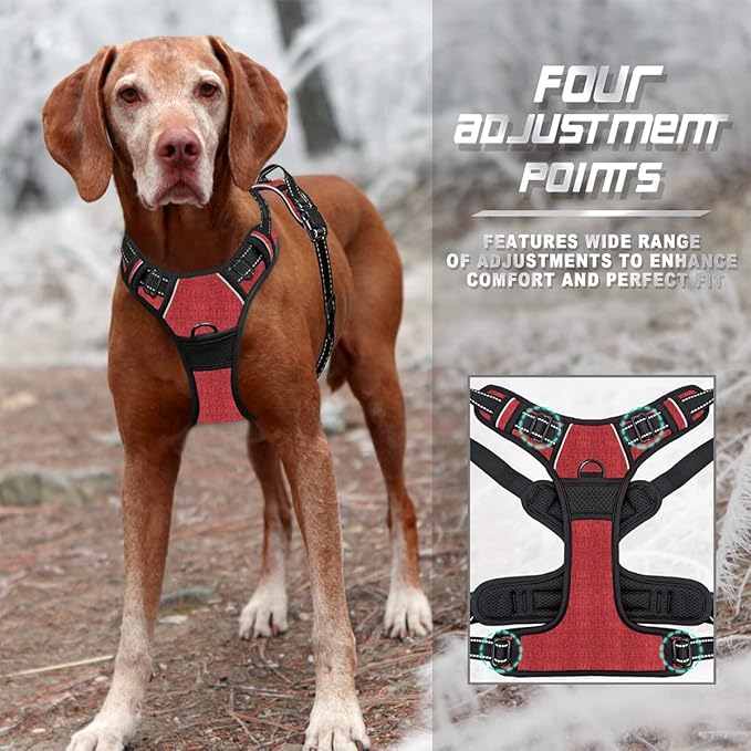 BARKBAY No Pull Dog Harness Front Clip Heavy Duty Reflective Easy Control Handle for Large Dog Walking(Rio Red,S)