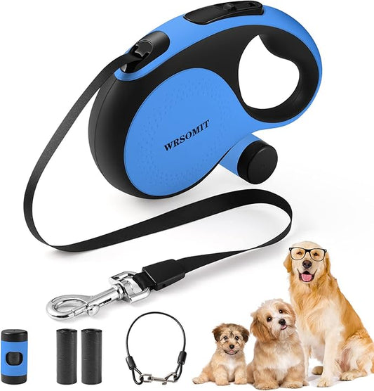Retractable Dog Leash with Chew Proof Cable, 26Ft Heavy Duty Dog Leash for Medium Large Dogs up to 110lbs, 360째 No Tangle, One-Handed Brake (Blue)