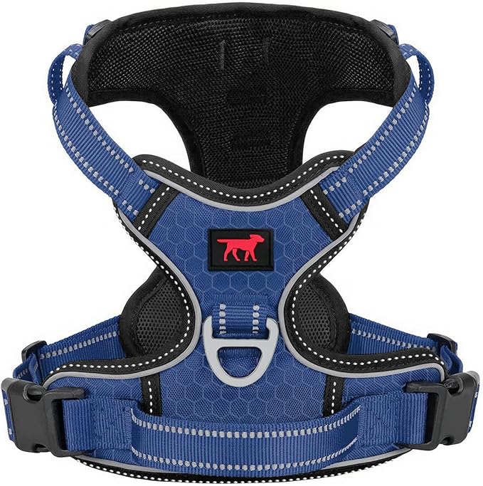 Tuff Pupper No Pull Easy Walk Dog Harness | Heavy Duty Pet Vest | Front & Back Leash Clips | Strong Safety Handle | Reflective Anti Pull Vest | Comfortable Padded Escape Proof Harness (X-Large, Blue)