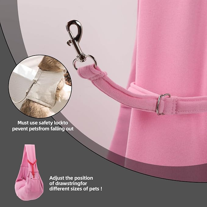 Dog Carrier Sling - Reversible Puppy Carrier Purse with Storage Pocket, Hand-Free Dog Sling Carrier for Carry Small Dogs and Cats, Travel Safety Harness, Dog and Cat Harness (Pink)
