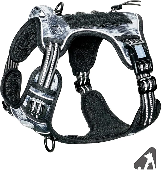 AUROTH Tactical Dog Harness for Small Medium Large Dogs - No Pull, Adjustable, Reflective, K9 Working Training, Easy Control, Military Service Dog Harness (M, Black Ink)