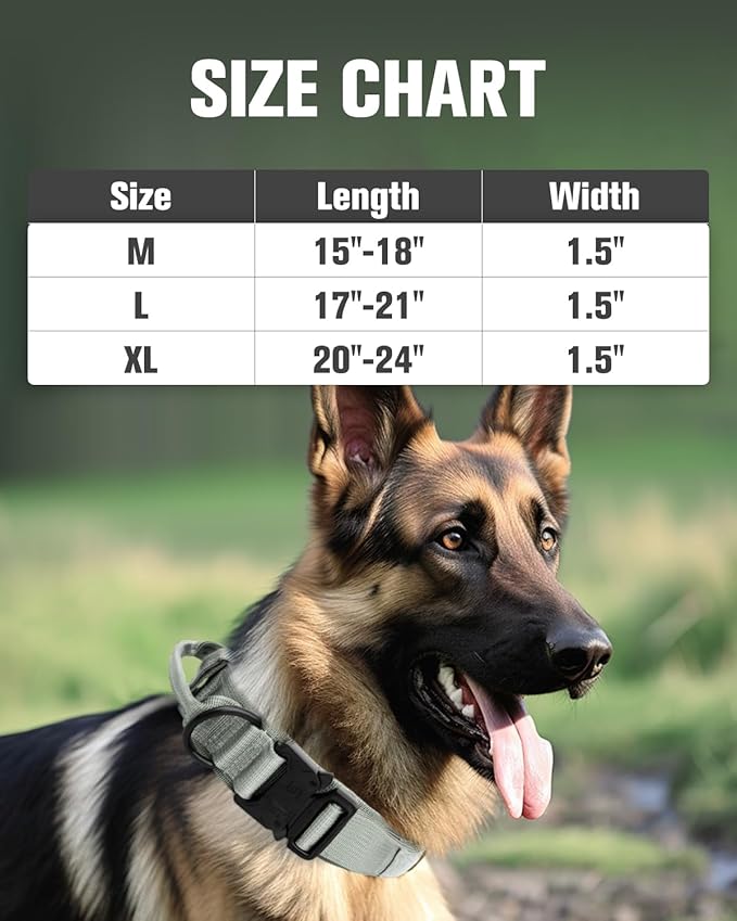 Joytale Tactical Dog Collar with Handle, Adjustable Heavy Duty Military Collar with 2 Patches for Training, Suitable for XLarge Dogs, Gray, XL