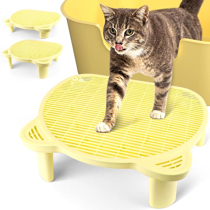 Adjustable Cat Ramp Litter Box Step Double Layer with Filter Function, Elevated Litter Box Ramp for Senior Cats Easy Cleaning Cat Litter Tray for Floor Indoor (Yellow)