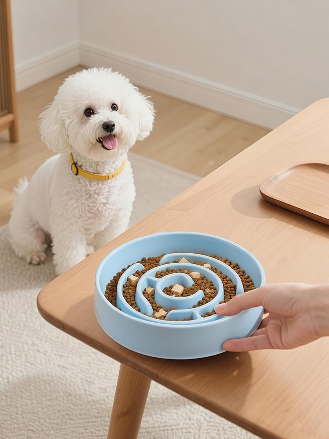 Ceramic Slow Feeder Dog Bowls with Anti-Slip, Slow Feeder & Non-Slip Design, Boredom and Anxiety Reducer, Suitable for All Breed Dogs and Cat (Ceramic-Blue)