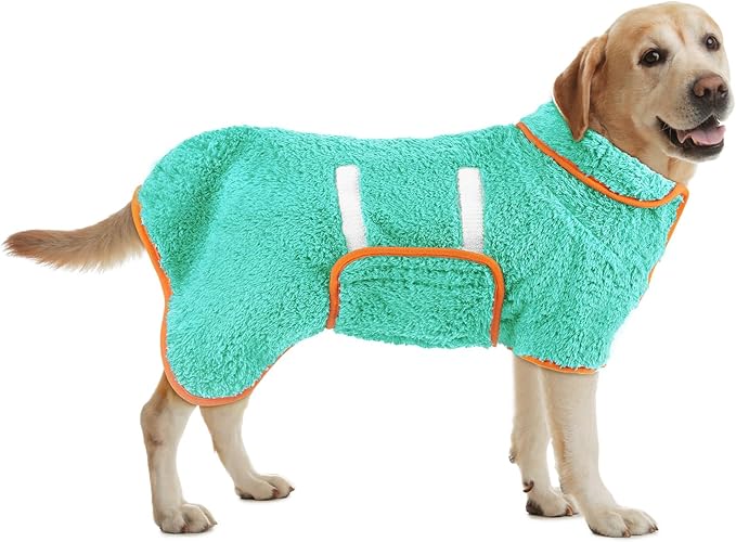 Bienbee Dog Bathrobe, Quick Drying Super Absorbent Dog Robes for After Bath, Warm Keeping Dogs Towel, Dogs Bath Supplies, Lake Green L