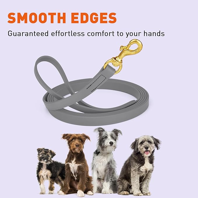 Viper Biothane K9 Working Dog Leash Waterproof Lead for Tracking Training Schutzhund Odor-Proof Long Line with Solid Brass Snap for Puppy Medium and Large Dogs, 15ft Battleship Gray