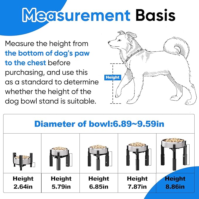 Aystkniet Dog Bowl Stand with Adjustable Height & Width, Anti-Slip Elevated Food Water Bowl Holder for Large Medium Small Dogs, Durable Raised Dog Feeder for Lifted Feeding, Only Stand (Without Bowls)