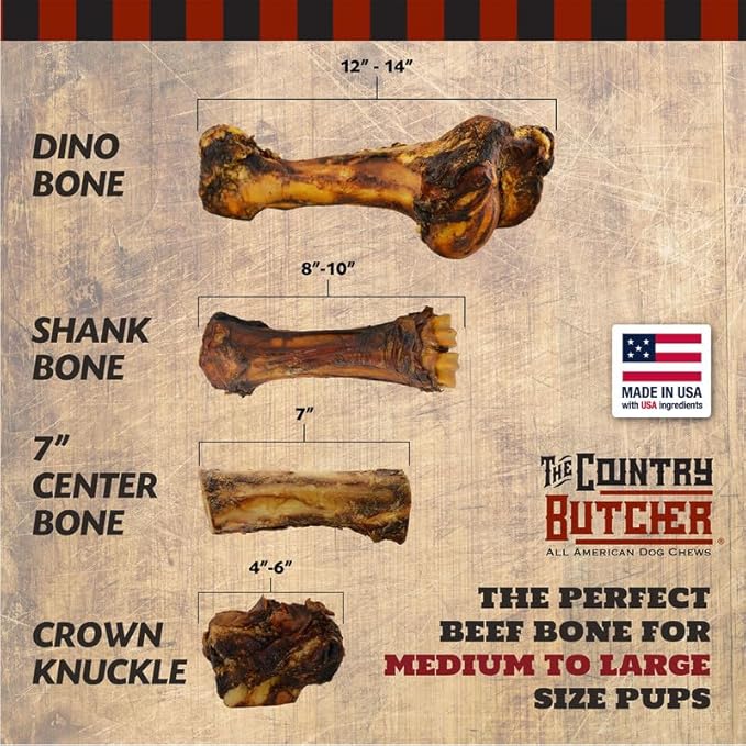 Beef Knuckle Dog Bones for Aggressive Chewers, Large and Medium Breed Dog Treat, Natural, Tough, Chew Toy, Made in The USA, 15 Count