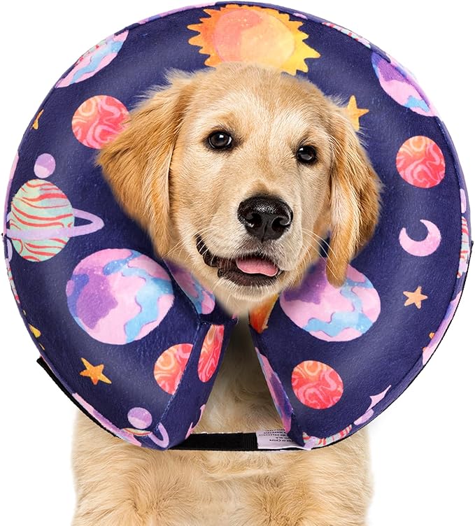 CuteBone Inflatable Dog Cone with Removable Soft Fleece Covers for Small/Medium/Large Dogs and Cats Neck Donut Collar After Surgery GWB11L