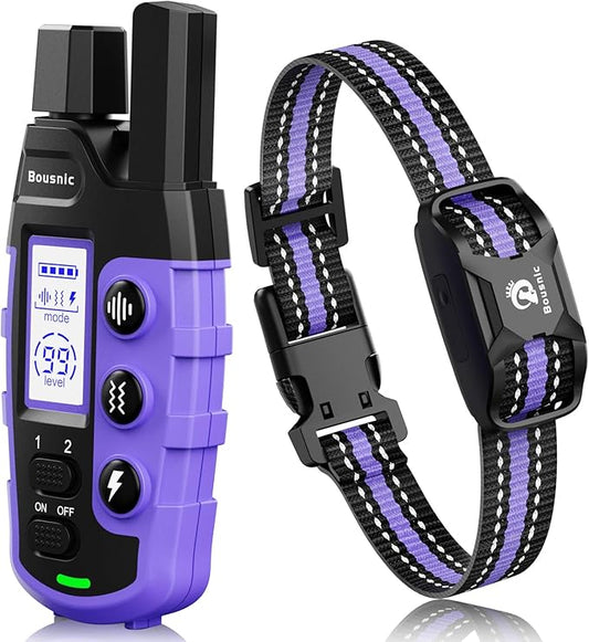 Bousnic Dog Shock Collar - 3300Ft Training Collar with Remote for 5-120lbs Small Medium Large Dogs Rechargeable Waterproof e Collar with Beep (1-8), Shake(1-16), Safe Shock(1-99) Modes (Lightpurple)