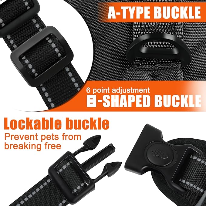 Escape Proof Dog Harness for Large Medium Sized Dogs Six Point Adjustable, Service Dog Vest Harness and Leash Set, No Pull Dogs Harnesses with Handle, XL Dog Harnesses for Walking(Black, XL)