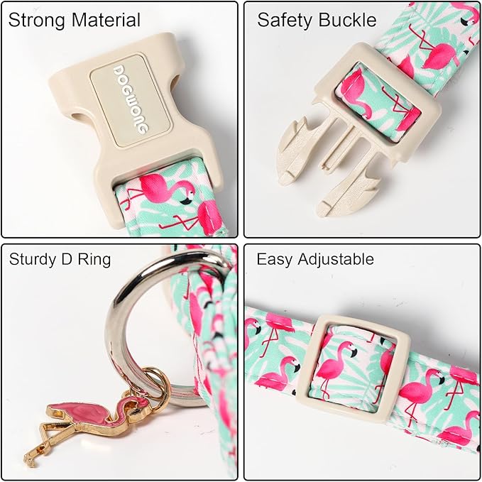 DOGWONG Pink Flamingo Dog Collar Spring Puppy Collars for Small Girl Boy Dogs Durable Soft Adjustable Dog Collar for Small Medium Large Dogs,M