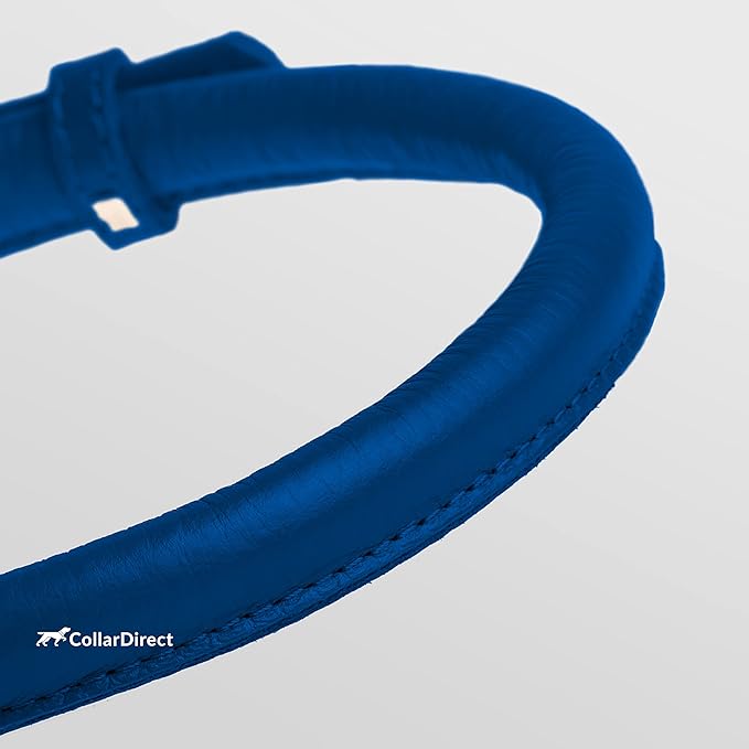CollarDirect Rolled Leather Dog Collar, Soft Padded Round Puppy Collar, Handmade Genuine Leather Collar Dog Small Large Cat Collars 13 Colors (6-7 Inch, Deep Blue Textured)