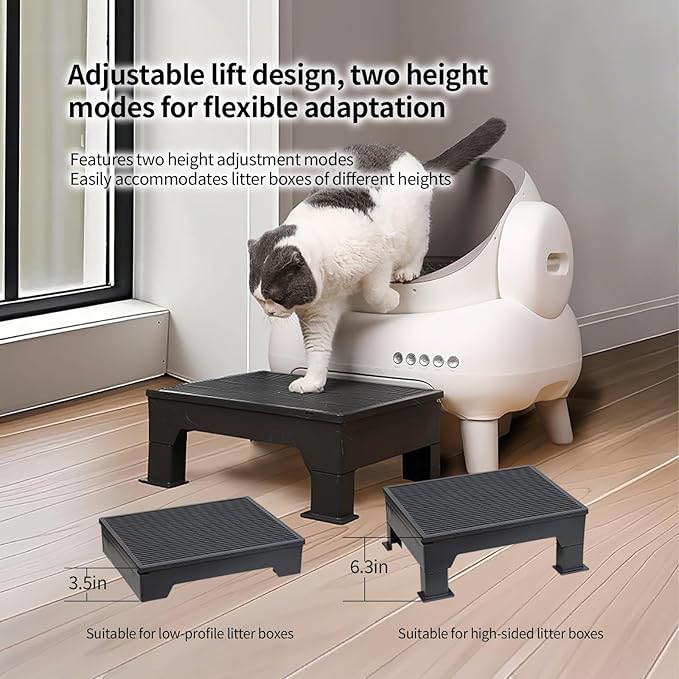 PAKEWAY Cat Ramp for Litter Box ??Adjustable Elevated Cat Step for Senior Cats, Kittens & Small Pets ??Fits Automatic & High-Sided Litter Boxes ??Non-Slip, Easy to Clean Litter Box Ramp