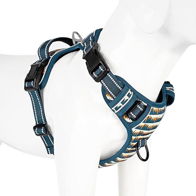 Timos Dog Harness, 3 Snap Buckles No-Pull Soft Padded Dog Vest with 2 Metal Leash Clips, Adjustable Reflective No Choke Pet Harness with Easy Control Handle for Small Dogs, Sunset Valley, S