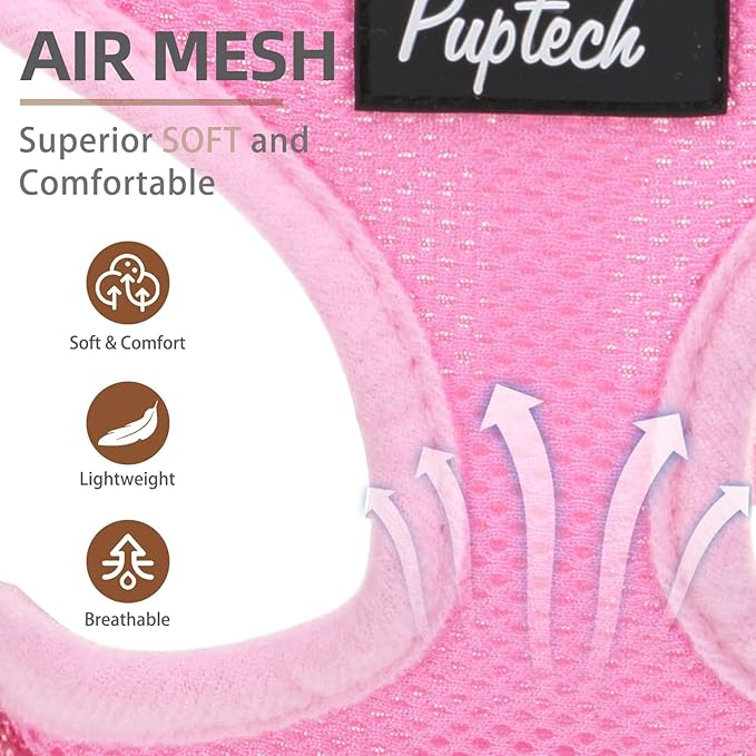 PUPTECK Soft Mesh Dog Harness and Leash Set Pet Puppy Cat Comfort Padded Vest No Pull Harnesses, Solid Pink, XS