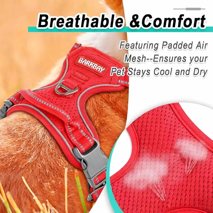 BARKBAY Dog Harness No Pull Mesh for Small Dogs - Adjustable, Reflective, Comfortable, No Choke, Heavy-Duty - Perfect for Outdoor Training, Walking, and Hiking - Strong & Durable - S & Red Mesh