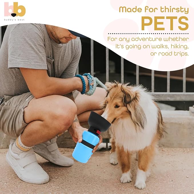 Buddy’s Best 21oz Dog Water Bottle Upgraded – Outdoor Collapsible Water Bowl Cup for a Trip, Hiking, Walking, Traveling – Adventure and Pet Travel Essentials – Doggy Hydration Gadgets (Blue)