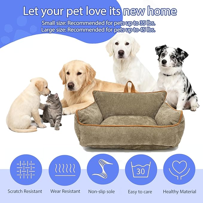 Orthopedic Dog Bed with Memory Foam, Washable Plush Pet Bed for Small, Medium & Large Dogs, Cozy Bolster Crate Dog Bed for Joint Support & Comfort.(Brown)