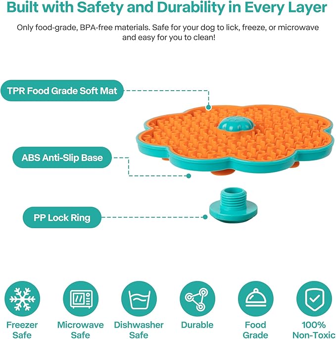 2 in 1 Lick Mat for Crate Training, Dog Slow Feeder Anxiety Relief Enrichment Pad with Suction Cups, Dishwasher Safe, BPA-Free Silicone for Small & Medium Dogs, 1 Pack