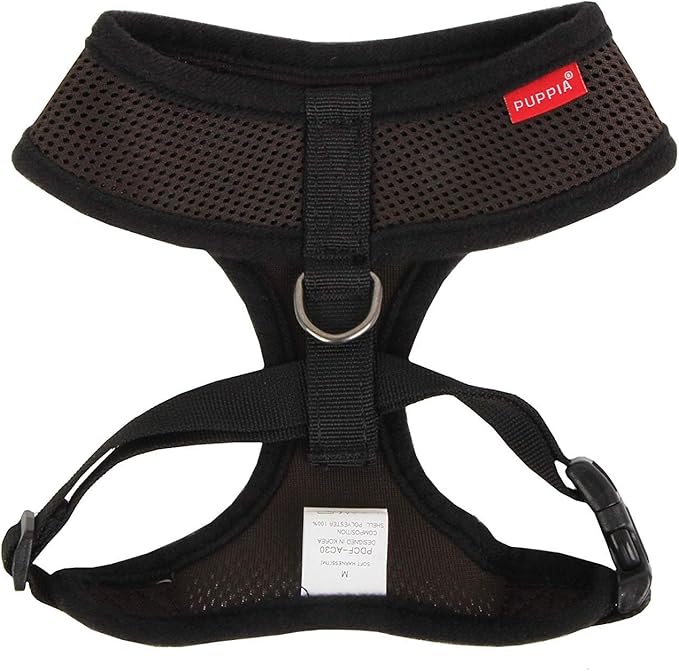 Puppia Soft Dog Harness No Choke Over-The-Head Triple Layered Breathable Mesh Adjustable Chest Belt and Quick-Release Buckle, Brown, X-Small