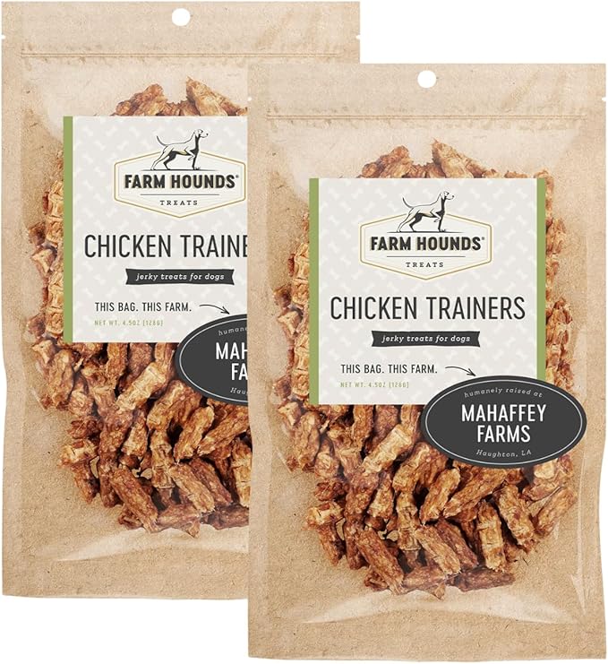 Farm Hounds - Chicken Trainers - Premium Natural Jerky for Dogs - 100% Humanely Raised Chicken - Easy-Break - Great for Training & Treats - No Added Fillers - Made in USA - 4.5oz - 2 Pack
