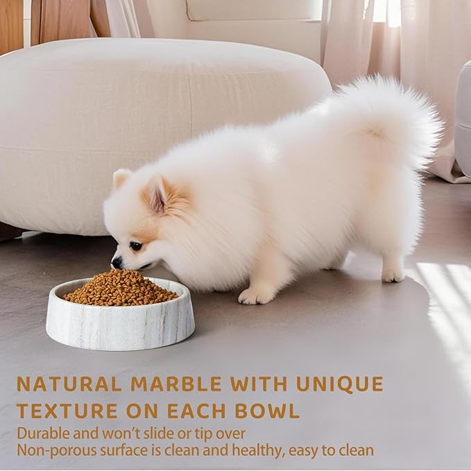 Black Marble Dog Bowl, Non-Slip Non-Tipping Heavy Dog Food Bowl, Large Weighted Stone Dish, Natural Marble Pet Water Bowl, Easy to Clean, Present for Cat & Dog Lovers, Holds 6 Cups(6 lbs)