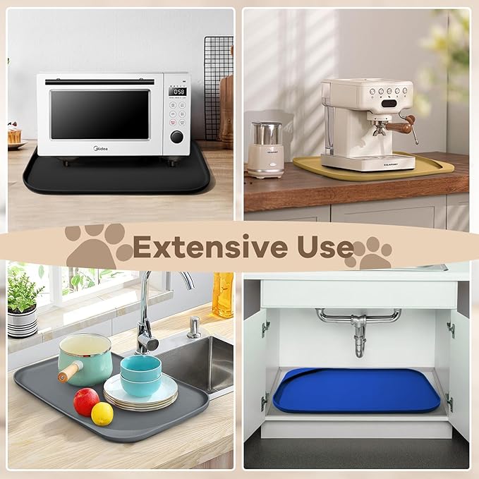 Silicone Pet Food Mat with Raised Edge for Food and Water Bowl, Dog Feeding Mats, Cat Food Trays for Floor Waterproof, Rubber Tray for Dogs and Cats, 24 x 16 x 0.8 Light Gray