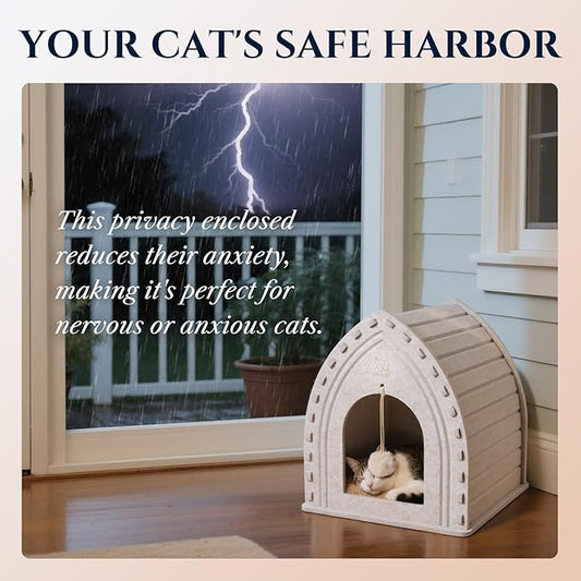 Apasiri Cat Houses for Indoor Cats: Cozy Indoor Pet Shelter with No-Tool Assembly, Thermal Enclosed Cathouse & Scratcher House for Anxious Kittens, 11.6x11.6x13.8 Inches