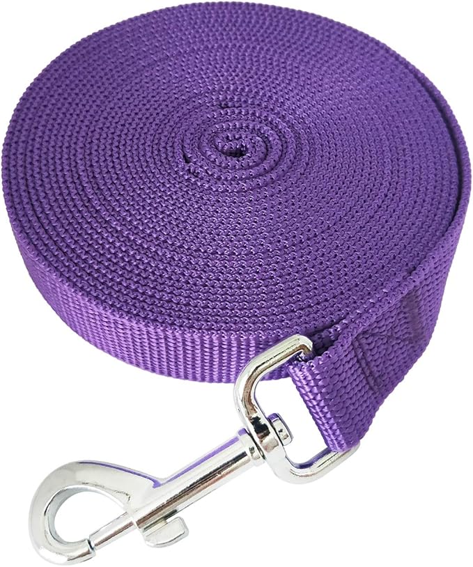 SALO Nylon Training Dog Leash for Small Medium Large Dogs, 1 Inch Wide, 20ft 30ft 40ft 50ft Long Leash Dog/Puppy Lead for Obedience Recall Training, Camping, or Backyard (Purple, 15 Foot)