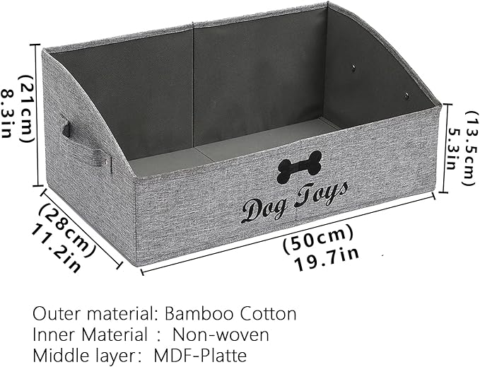 Geyecete 2 Pack Large Dog Toy Bin - Foldable Fabric Trapezoid Organizer Boxes with Handle for Dog Toys (Snow Gray)
