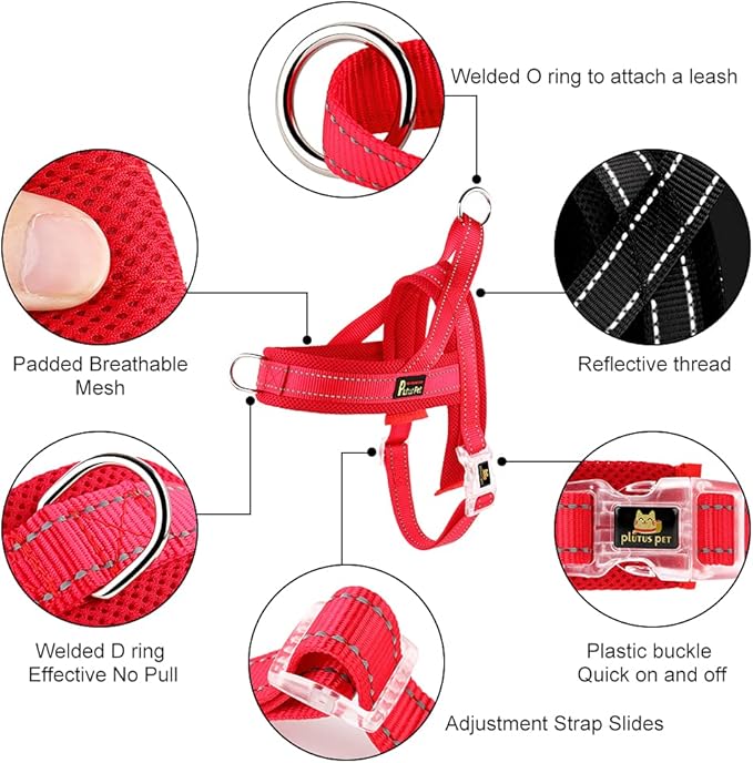 Plutus Pet No Pull Dog Harness with Breathable Mesh Padded, Adjustable Reflective Escape Proof Dog Harness, Quick Fit Dog Vest Harness for Small Medium Large Dogs(XXS, Red)